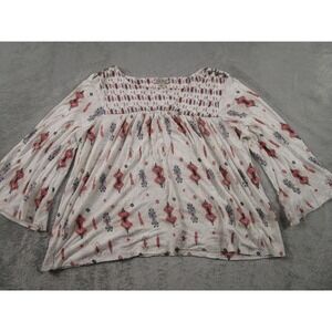 Lucky Brand Top Womens Small White Geometric Bell Sleeve‎ Lightweight Casual